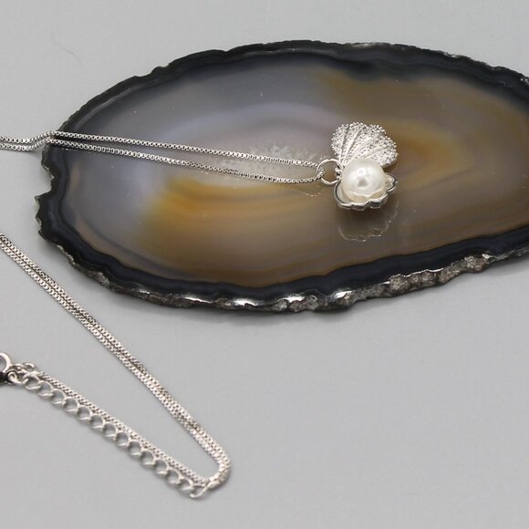 Jewelry necklace pendant shell beach white pearl 925 sterling silver with chain - Picture 7 of 8
